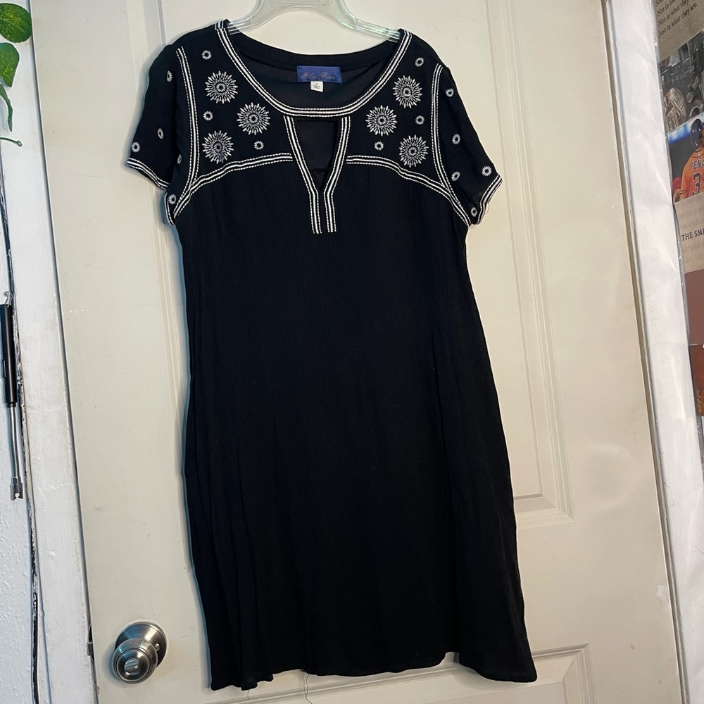 blue rain large black embroidered dress